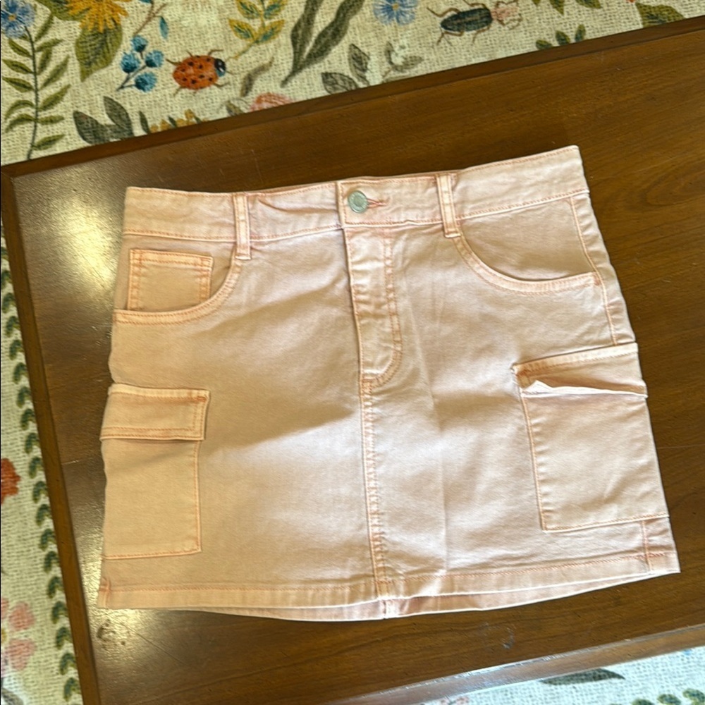 Girls pink denim cargo skirt